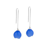 Large blue cup long drop earrings